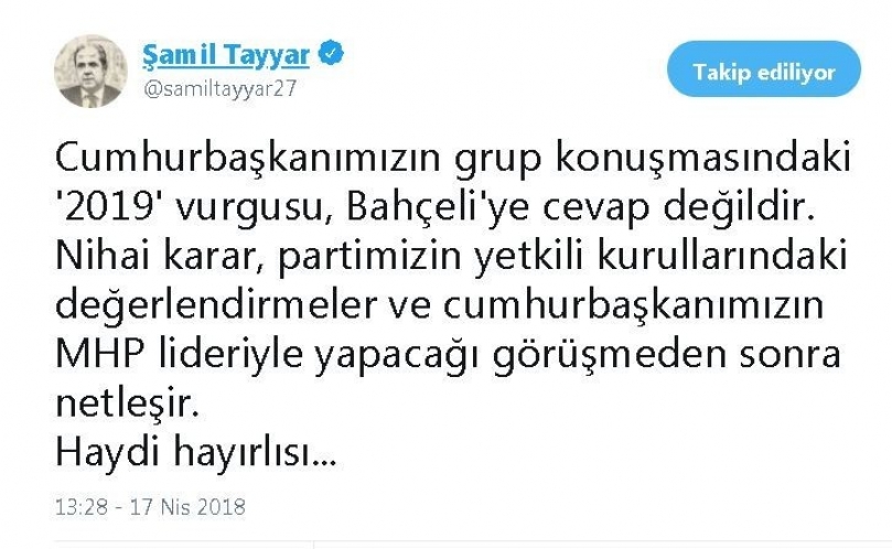 Milletvekili Şamil Tayyar’dan erken seçim değerlendirmesi