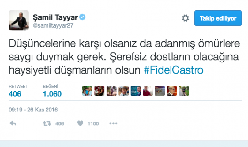 Tayyar Fidel Castro için ne dedi?