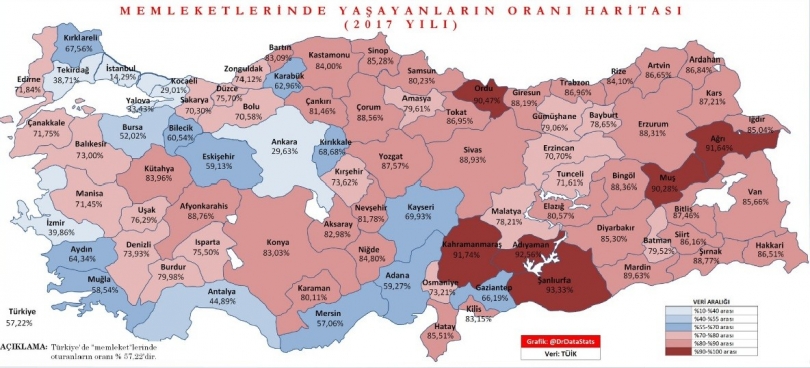 Türkiye’nin Yarısından Fazlası Memleketinde Yaşıyor